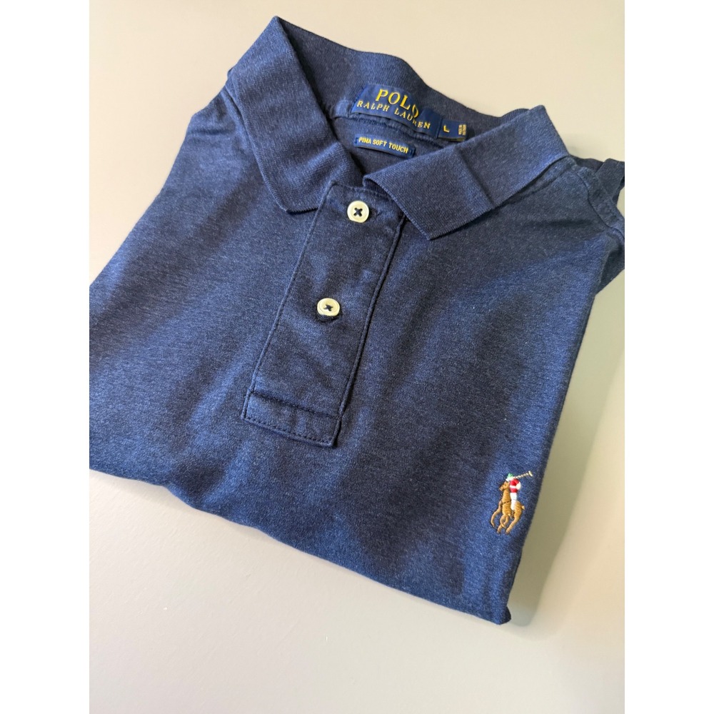 Polo Ralph Lauren Men L Navy Blue Pima Soft Touch Cotton Short Sleeve Polo Shirt